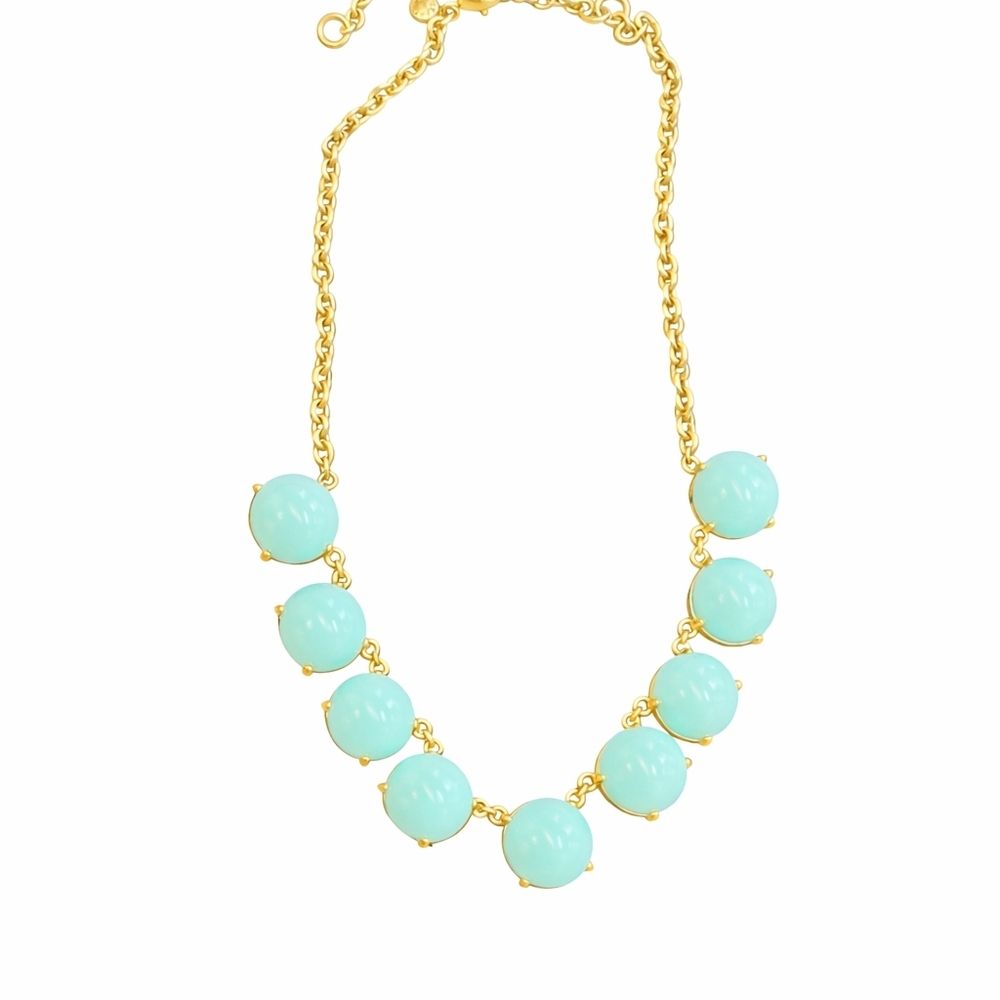 Gold Chain Necklace with Mint Green Cabochon Beads